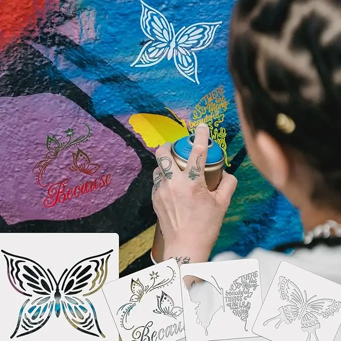 Butterfly Stencil  for Crafts Reusable Reusable  Paint  DIY Craft Plastic Drawing  for Painting on Wood Wall Home Decor