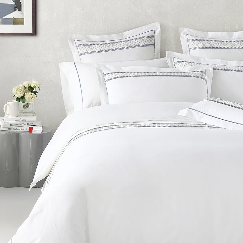 Russian Twenty One White Color Stars Hilton Fabric For Fitted Morgan And Finch 100% Cotton 200t Hotel Embroidery Cheap Bed Linen