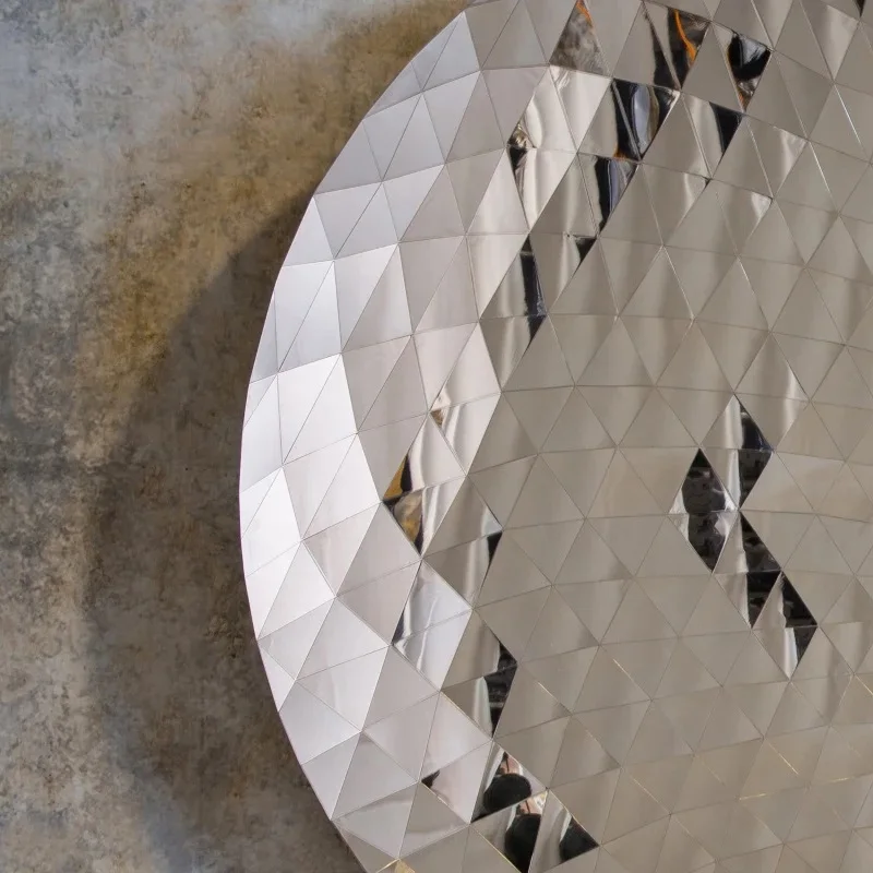 Stainless Steel Concave Mirror Polished Decorative Sculpture Wall Hanging Pixel Large Round Living Furniture