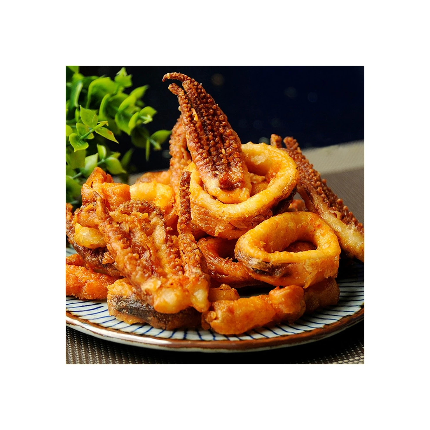 Deep fried hot grilled fresh frozen squid tentacles and rings iron plate pre-made squid products