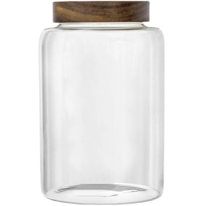 Large glass sealed jar screw wooden lid green plum lychee wine bottle tangerine peel miscellaneous grain storage jar