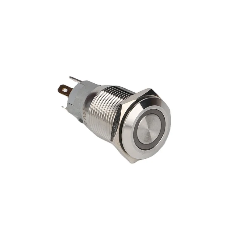 HUSA Latching 16mm Stainless Steel Pushbutton Switch Waterproof Self-lock Mechanical Switch Button With Ring Shape LED Light