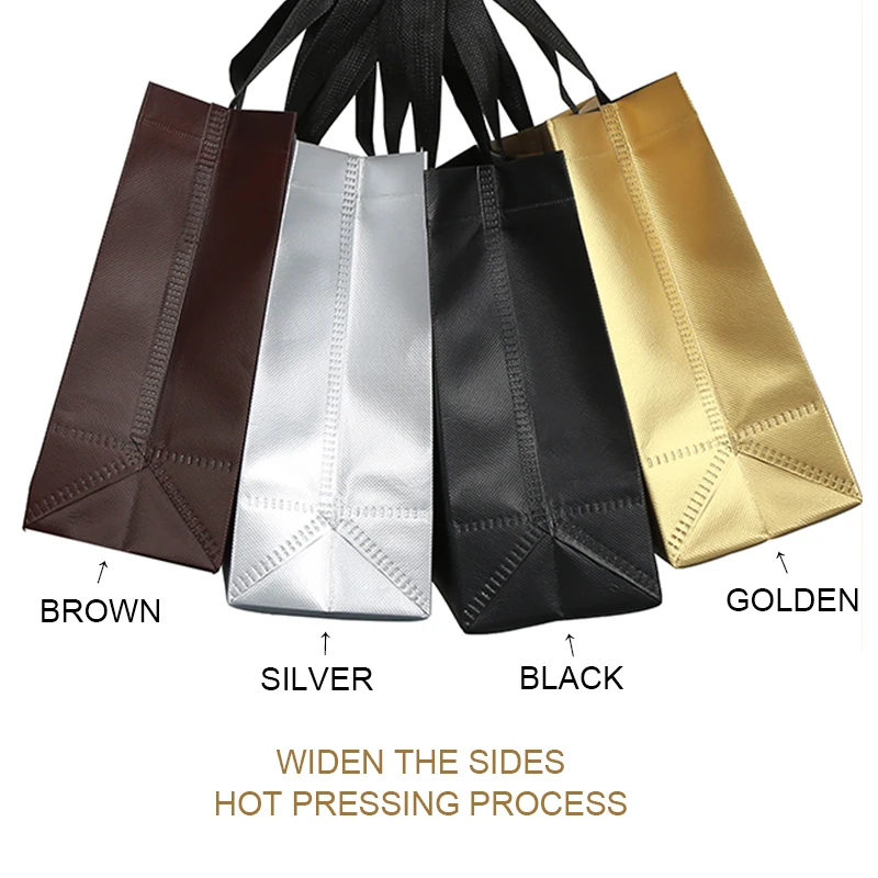 Wholesale gold silver non-woven portable shopping bag custom LOGO gift bag Reusable handbag Clothing packaging bags Eco-friendly