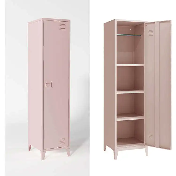 Metal Lockers Horizontal Lockable One Single Door Wardrobe Home Furniture School Gym Storage Steel Modern Pink 3 Compartment