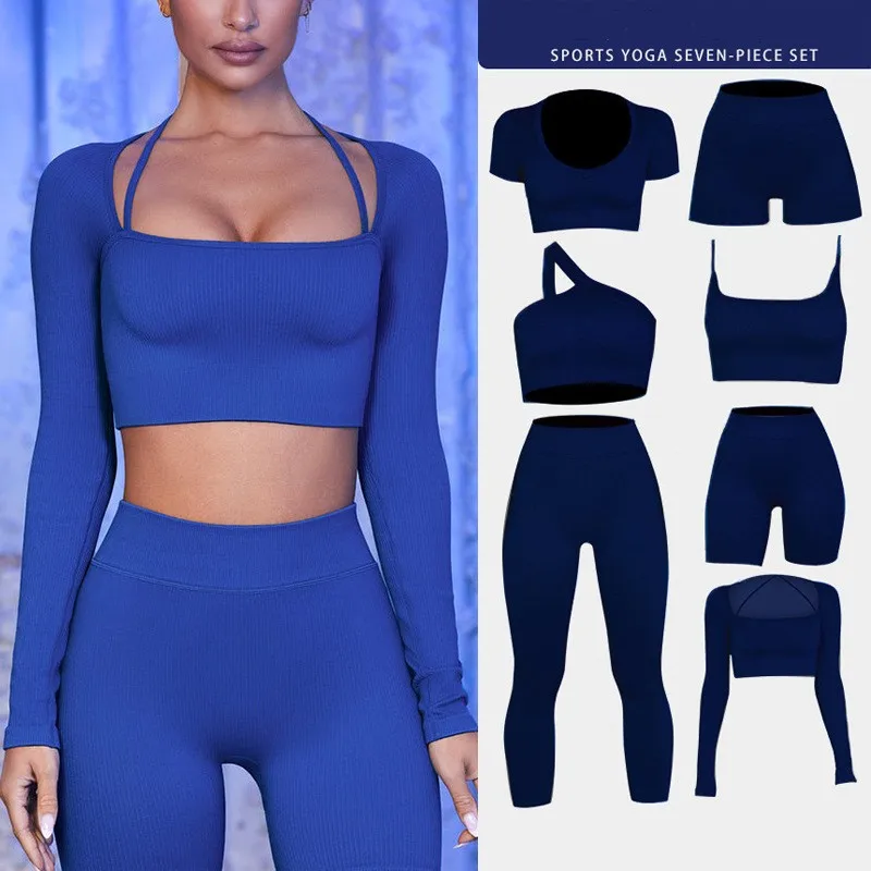Best Selling Long Sleeves Crop Tops Workout Ribbed activewear nylon spandex gym fitness sets clothing for women