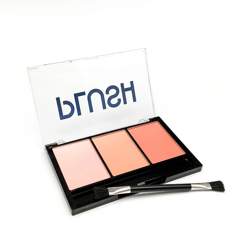 Wholesale 3 colors Customize Compact Matte Powder Delicate Makeup Single Brush Private Label Blusher Palette