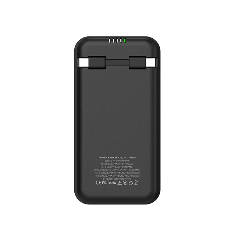 
Portable Power Display Type-C Bidirectional Fast Charger Power Bank with Removable Built-in Charging Cable 