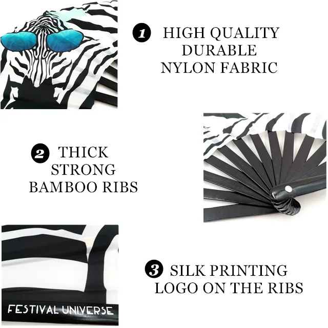 summer 2021 organic bamboo fabric large rave foldable hand fan