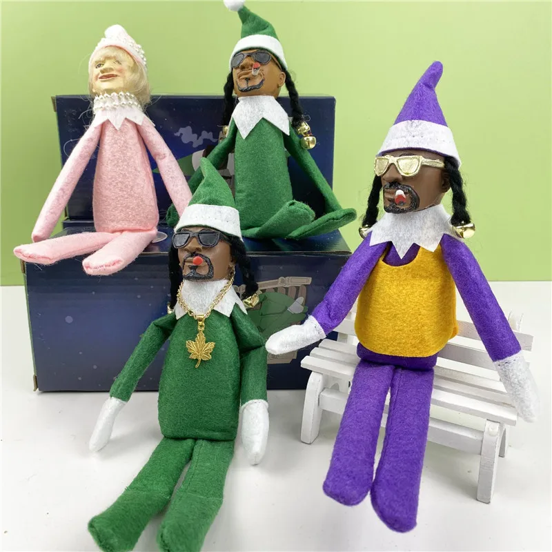 Snoop On A Stoop Christmas Elf Rapper Doll Spy Holding Cigarette Bent on The Shelf Home Decor New Year Xmas Gift Toy M3581