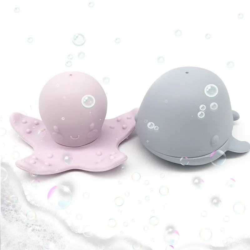 Baby Silicone Octopus and Whale Spray Water Toys Set Cute Animal Beach Toys Baby Bathtub Floating Toy Baby Gift Set for Toddler