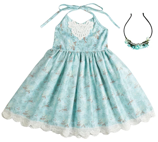 Fashion Dress Kids Party Dress Baby Girl Cotton American Style Dress Children Mini Lace Sleeveless Floral Support Rand Roll Neck