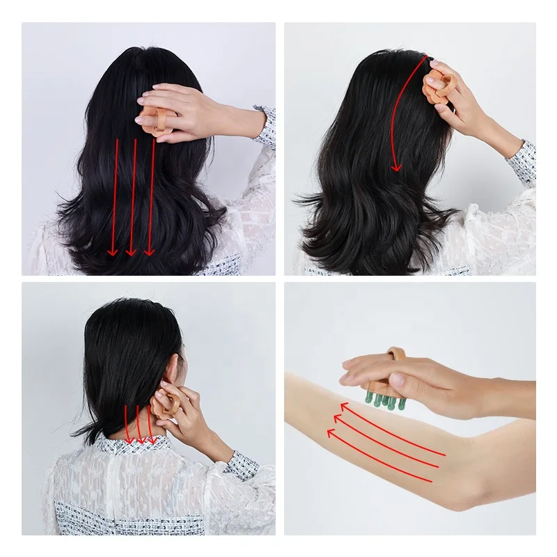 Mushang Custom Wood Massage Therapy Tools for Head Guasha Hair Massage Comb Wooden Handle Gua Sha Comb