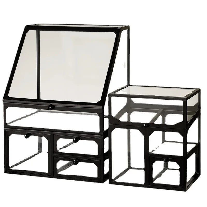 Wholesale custom metal glass jewelry display storage boxes jewelry class box drawer counter round for display