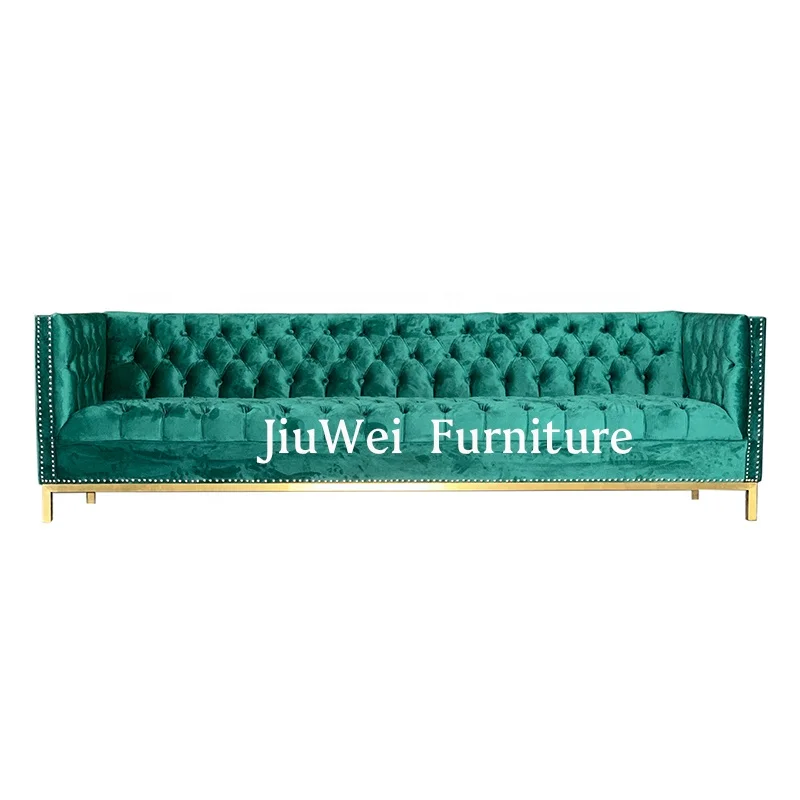 Jiuwei Furniture Popular Design Modern Living Room Green Button Style Lounge Seating Velvet Fabric Sofa for Wedding