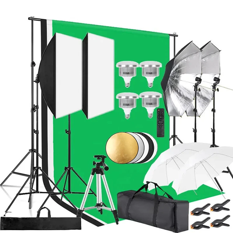 Photo Studio Shooting Kits Photography Umbrella Set Bulb Light Light Soft Box Backdrop Background Stand