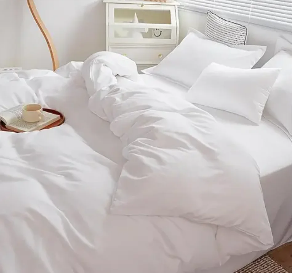 Hotel Bed Linen Bedsheet Luxury White Bedding Set Queen King 100% Cotton Satin Stripe Hotel Bed Sheet