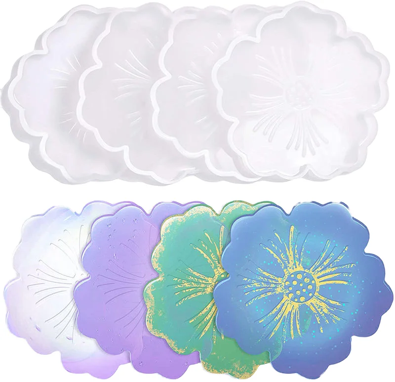 Flower Shape Silicone Resin Cup Mat Molds DIY Custom Sakura Coaster Silicon Moulds