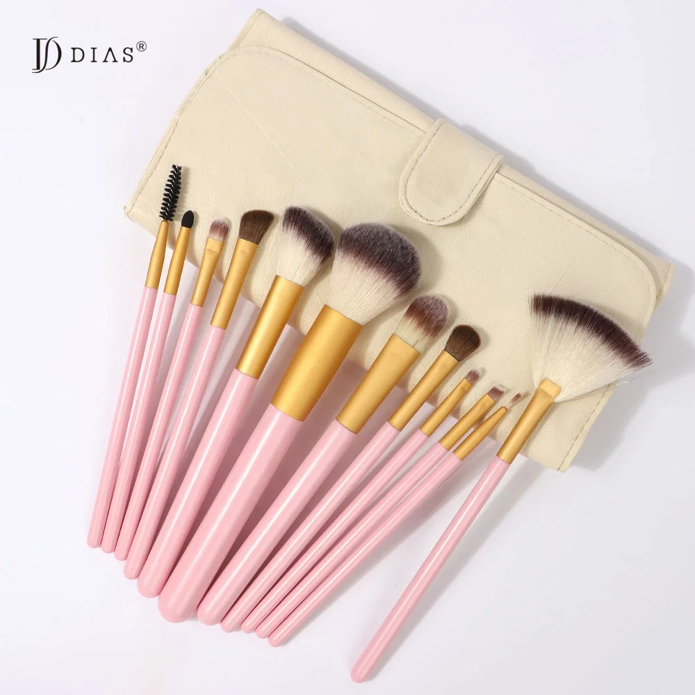 DIAS 12 Pieces Powder Eye Professional High Quality Synthetic Wholesale Vegan Private Label Pink Makeup Brushes