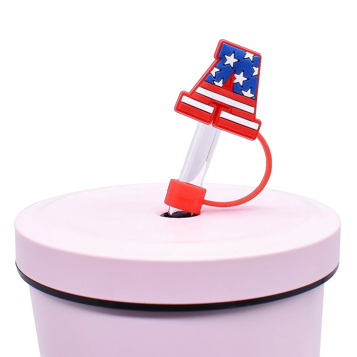 Wholesale American Pvc Rubber Straw Topper Fashion Custom Heart Star Usa Flag 8mm  Straw Topper For Kids Women