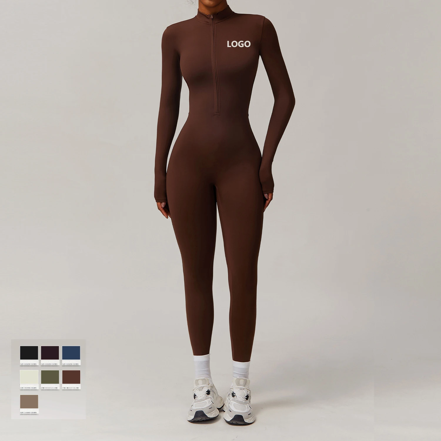 Wholesale Cross-Border Sports Bodysuit Outdoor Warm Jumpsuit Tight Fleece-Lined Running Fitness Nake Design Zipper Yoga Jumpsuit