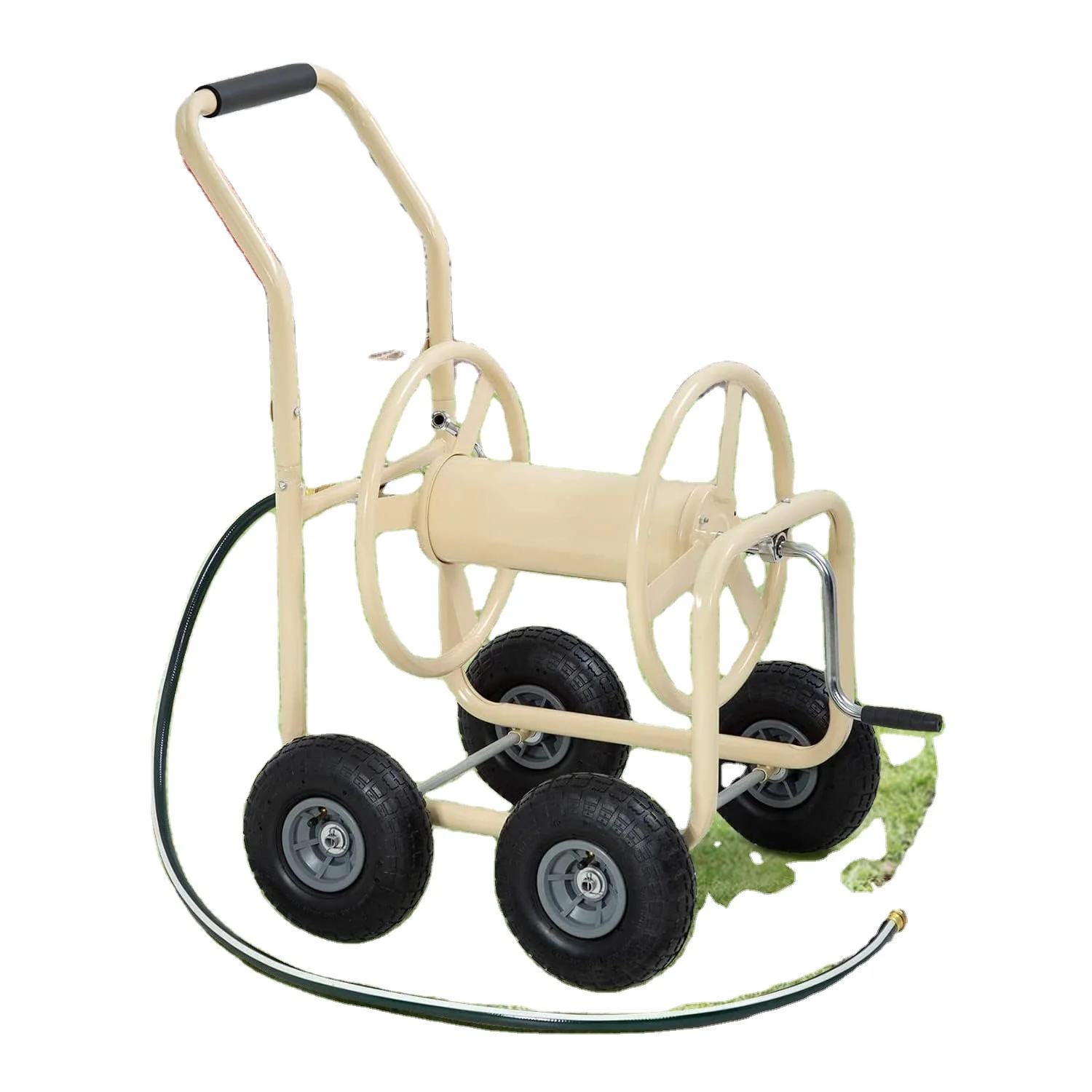 Heavy Duty Hose Reel Cart Garden for Outdoor Patio Lawn W 4 Wheels Metal Care Watering Equipment Holds 300-Feet Hose, Green