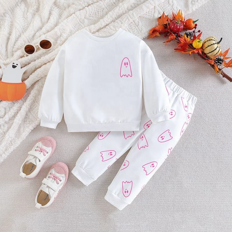 Toddler Halloween Outfits Long Sleeve Ghost Pattern Sweatshirt Pants Baby Boy Girl 2Pcs Set