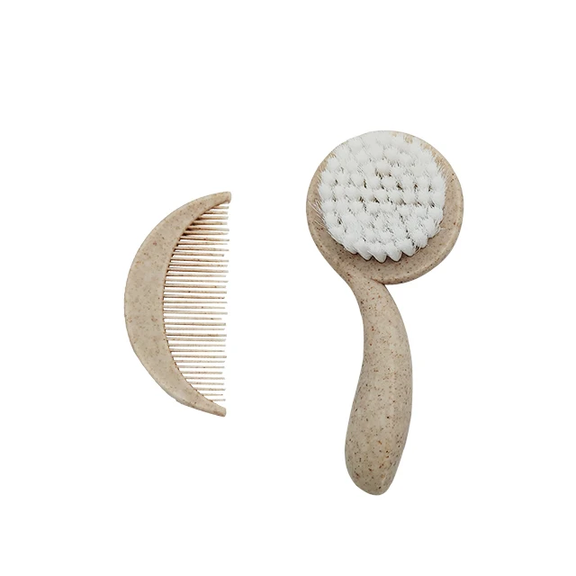 High Quality professional Wheat Straw hairbrush Custom Logo Soft Wool Mini Cut Cur Set Baby Hair Comb And Brush