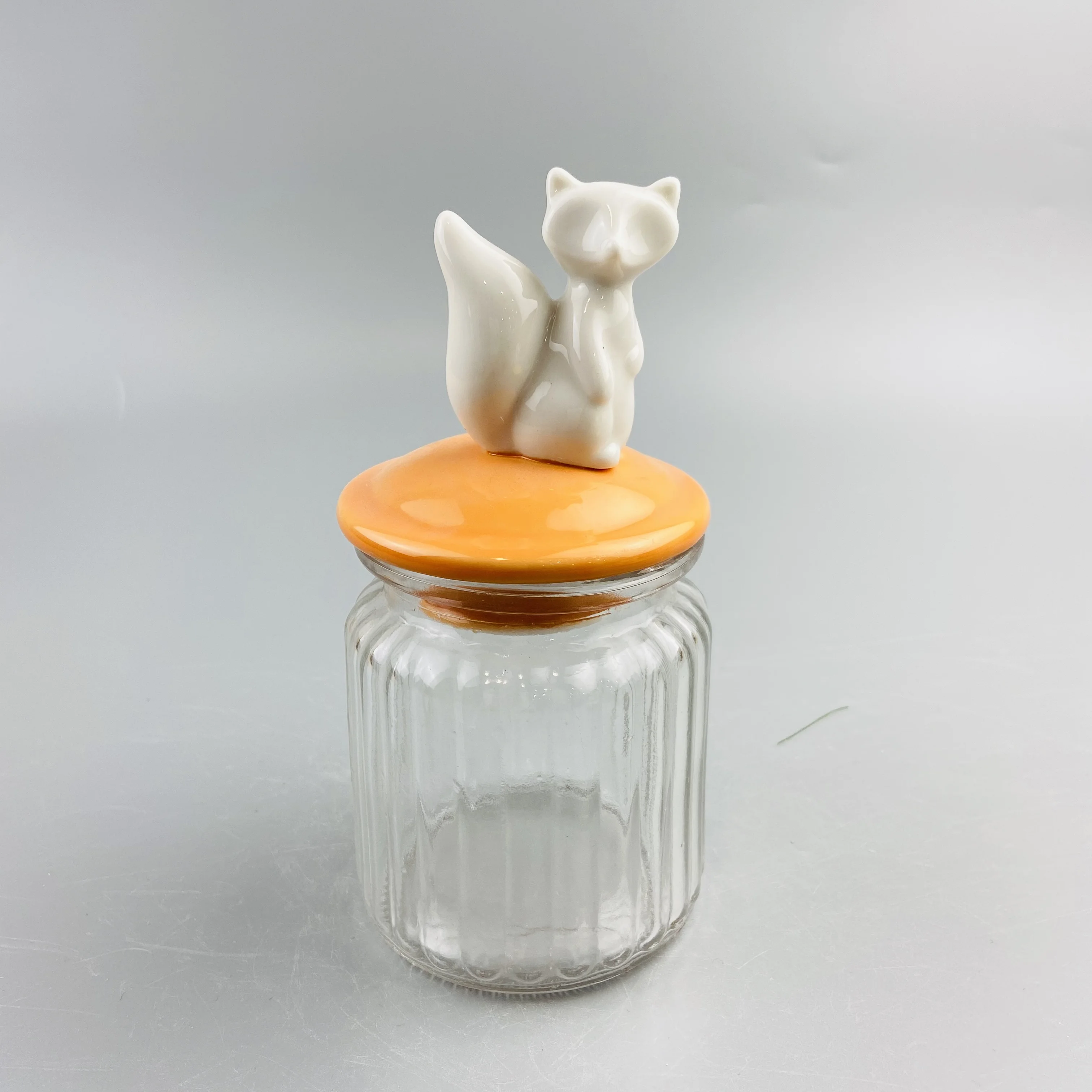 
Food grade ceramic fox decor lid recycled glass jars bottles 