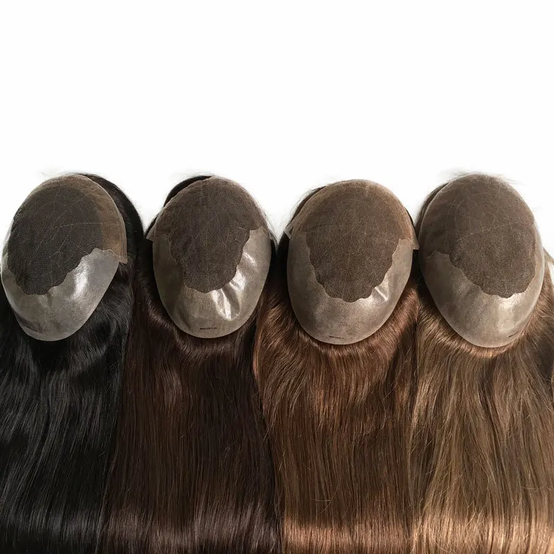 Top quality hair replacement q6 women toupee skin natural long straight swiss lace pu indian human hair toupee for women