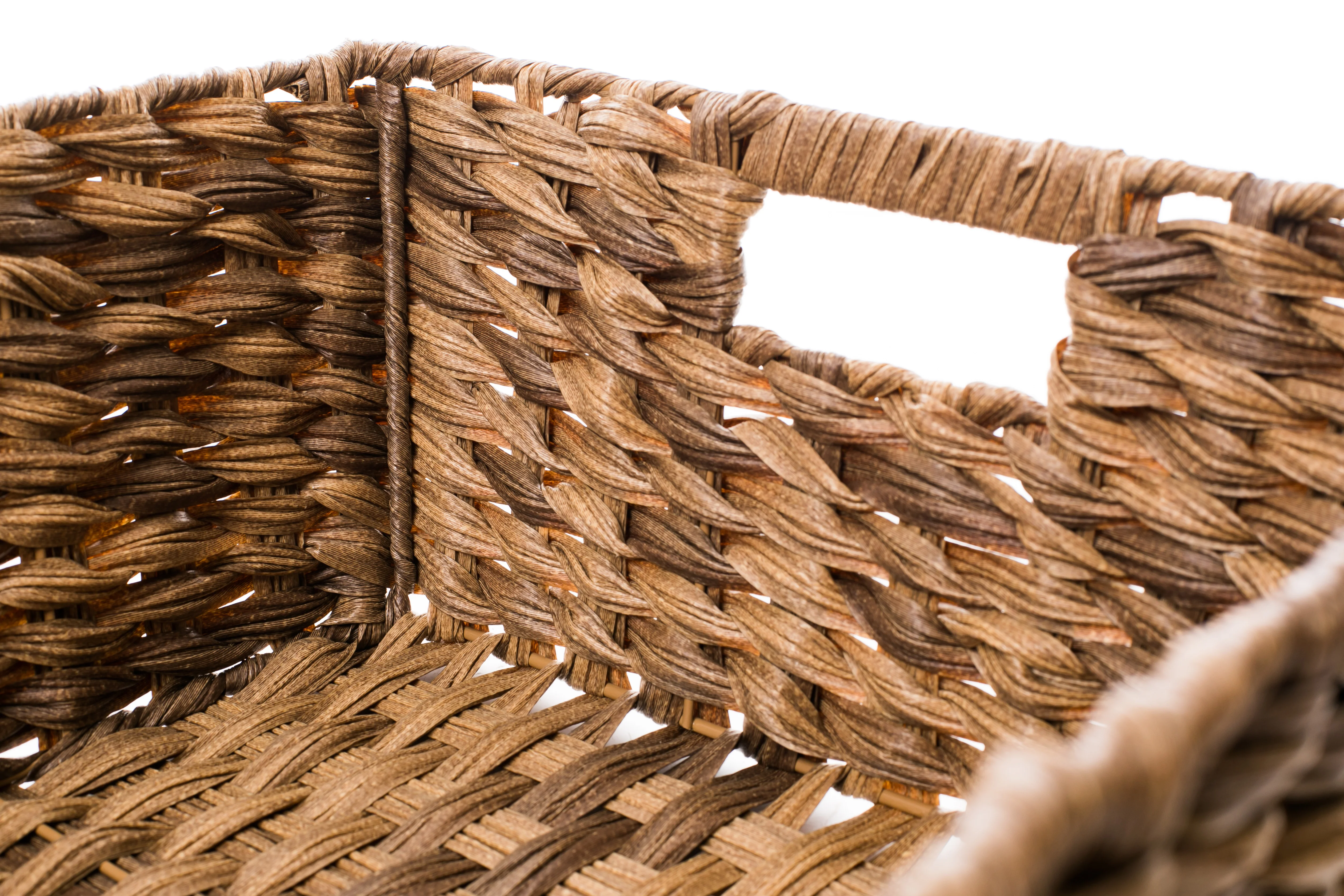 Multi-Functional PE Rattan Storage Basket Rectangle Design Cutout Handle Plastic Wicker Folding Hanging Organizing Laundry