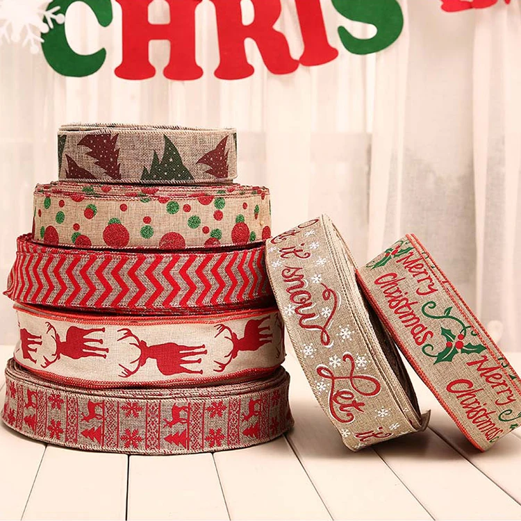EAGLEGIFTS Merry Christmas Decor Deer Printed Gift Ribbons Roll Sets 4 Inch Wide Christmas Wired Edge Ribbon