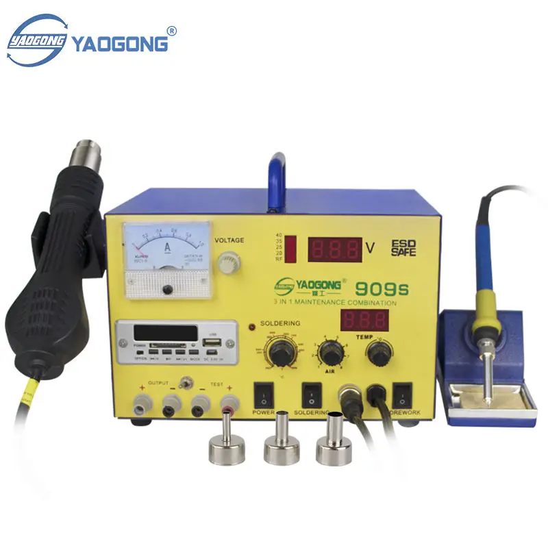 YAOGONG 909S 3 in 1 Multifunctional Auto Sleep Thermostat Hot Air Gun Regulated DC Power Supply Soldering station