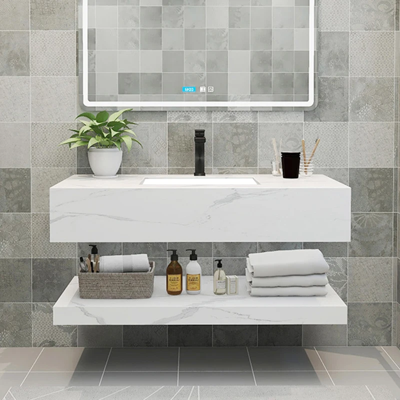Integrated wall hung artificial stone basin bathroom rock plate porcelain sink waschbecken marmor grau cabinet basin