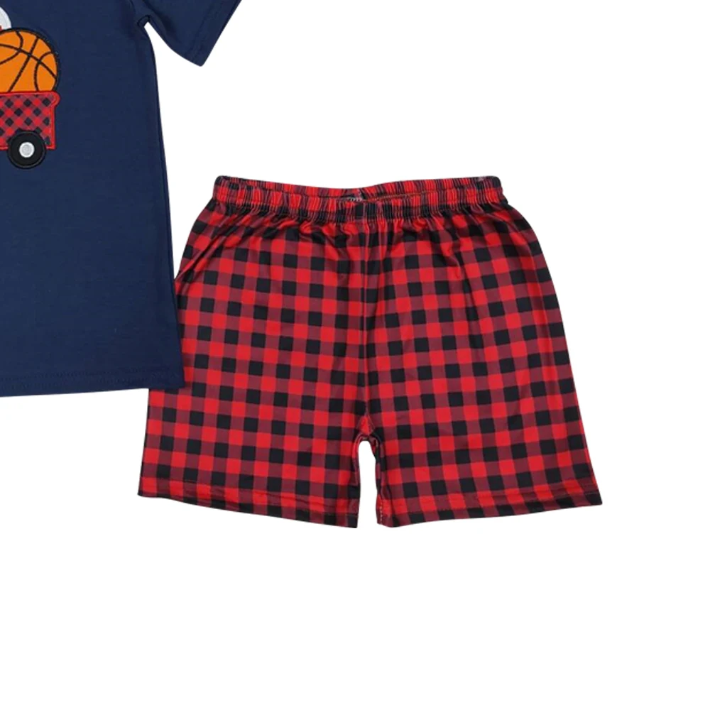 Navy Baseball embroidered summer short-sleeved boys suit kids clothing