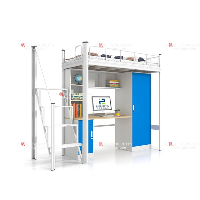 China Dormitory Furniture Bunk Beds with Table and Wardrobe