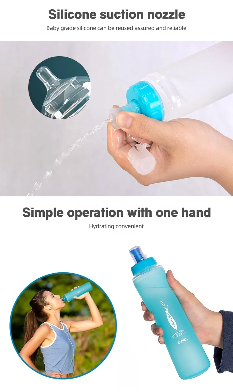 300ml 400ml 500ml BPA Free Reusable Portable TPU Squeeze Outdoor Sport Running Soft Flask Water Bottle