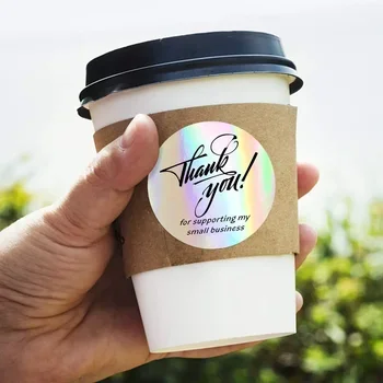 custom logo sticker sheets vinyl hologram printing paper holographic cute thank you transparent floral die cut label stickers