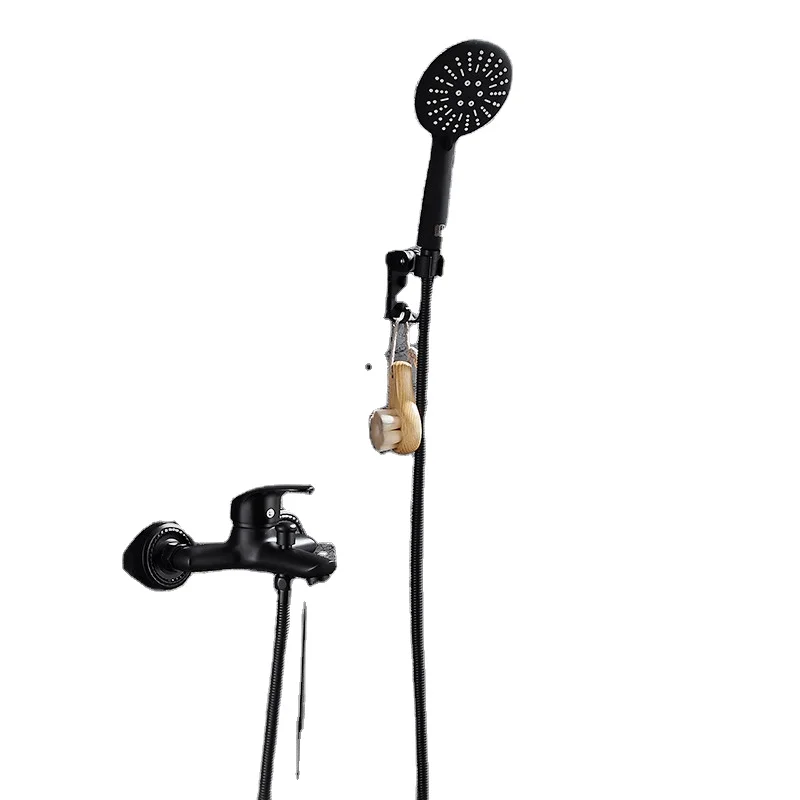 Bathroom Shower Sets Black Matte blacked simple hot/cold Rain Head Bath Shower Mixer bathtub Faucet Rainfall with hooks