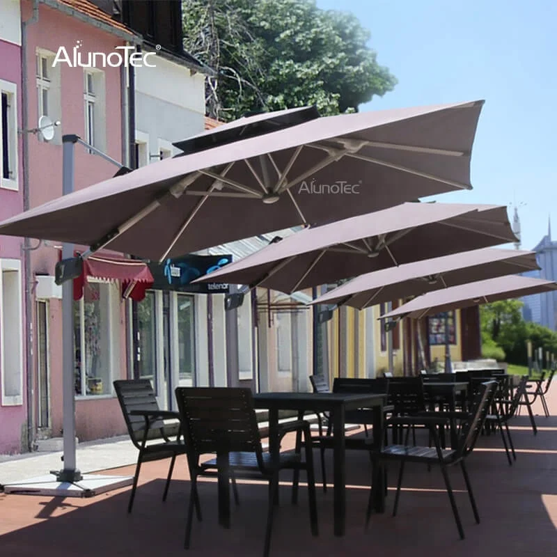 Luxury Outdoor Marble Base Cafe Sun Umbrellas Pergola Cover Parasols Square Patio Umbrella with Solar Light