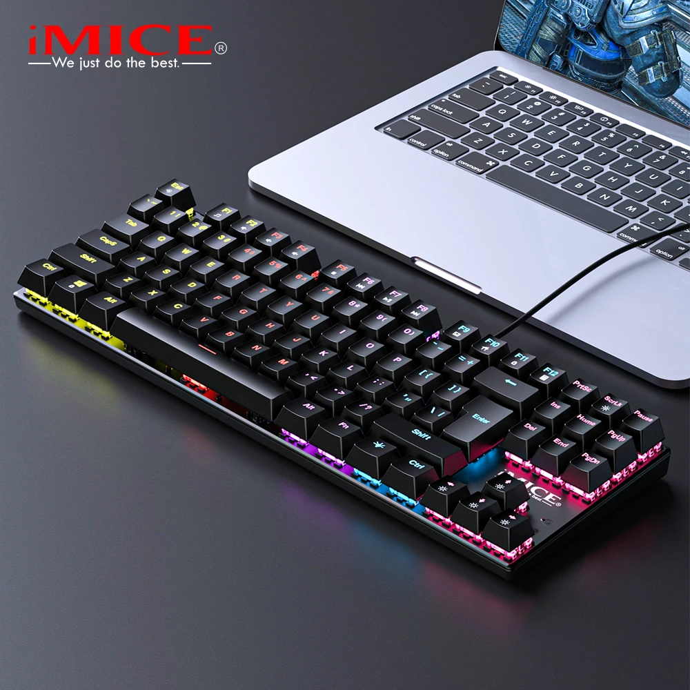 Wired Gaming Green axis Mechanical Keyboard 87 Keys Metal Panel Keyboard with RGB Backlit Game Keyboards for Laptop PC Pro Gamer