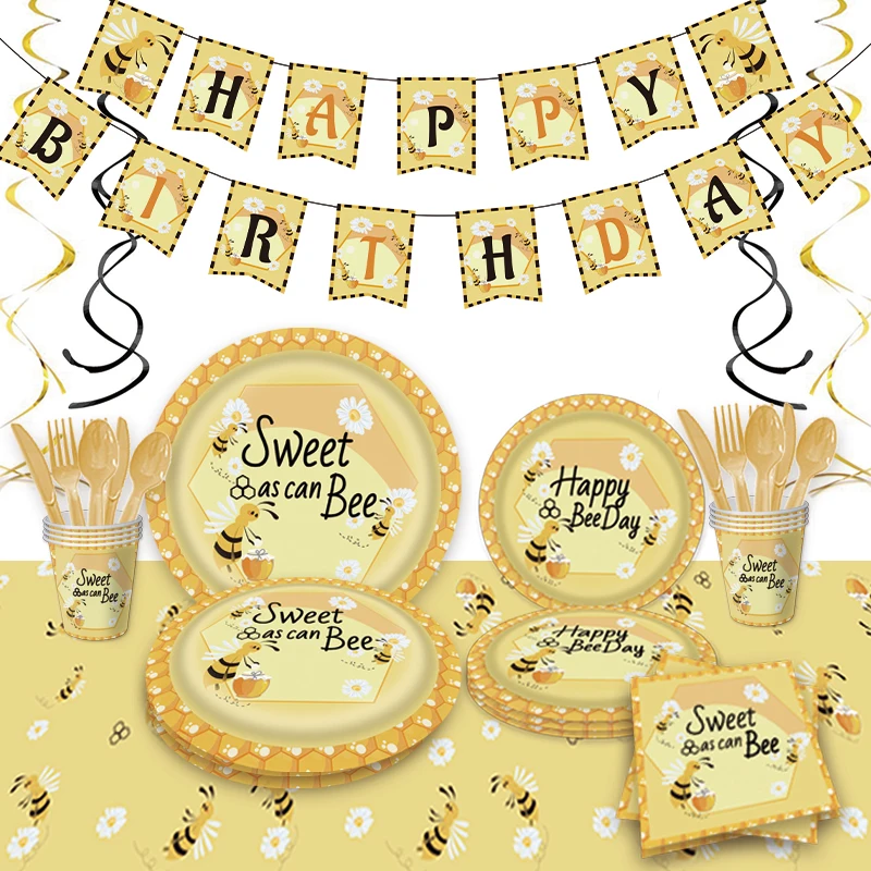 New Design Birthday Party Supplies Bee Party Tableware Girl Baby Shower Spring Themed Party Decorations Paper Plate