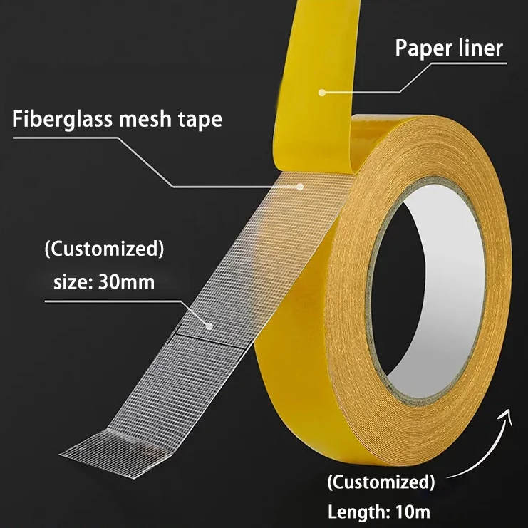 Ean Custom Strong Cross Weave Mesh Hot Melt Yellow Carpet Double Sided Fiberglass Tape