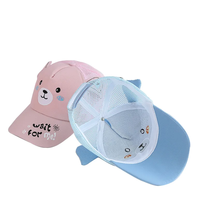 Summer Cute Bear Embroidery Cotton Candy Color Mesh 2-4 Years Kids Infant Soft Baseball Cap