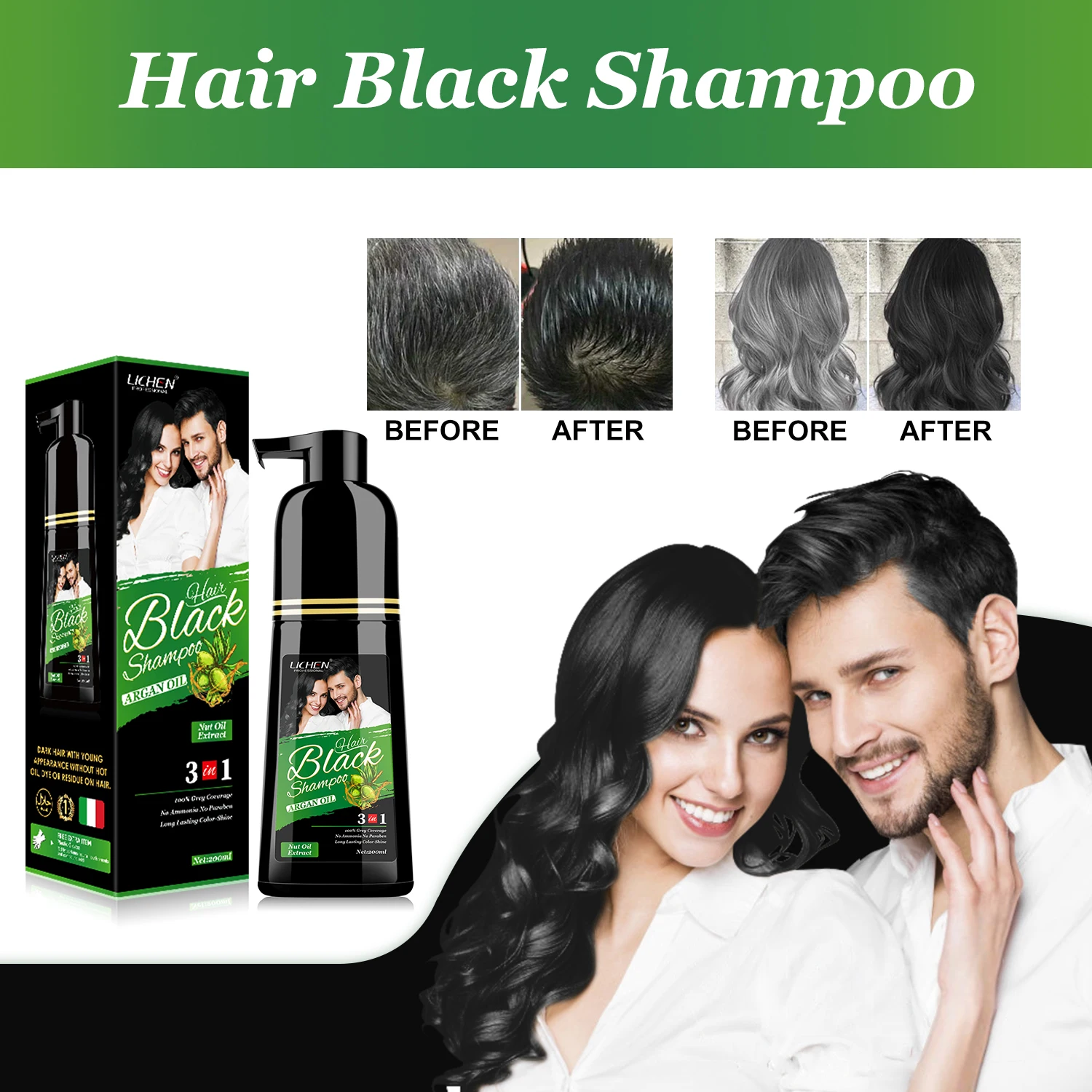 lichen fast dyeing black shampoo hair color semi permanent hair color shampoo for man