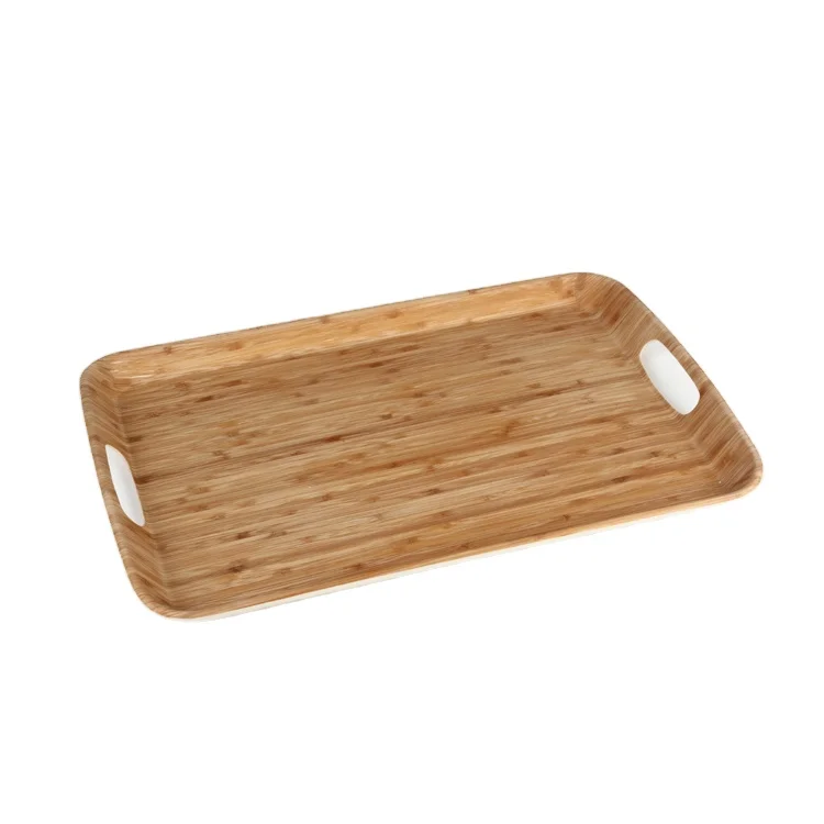Eco Friendly Bamboo Fiber Decal print Trays Compostable Degradable Tray With Handles