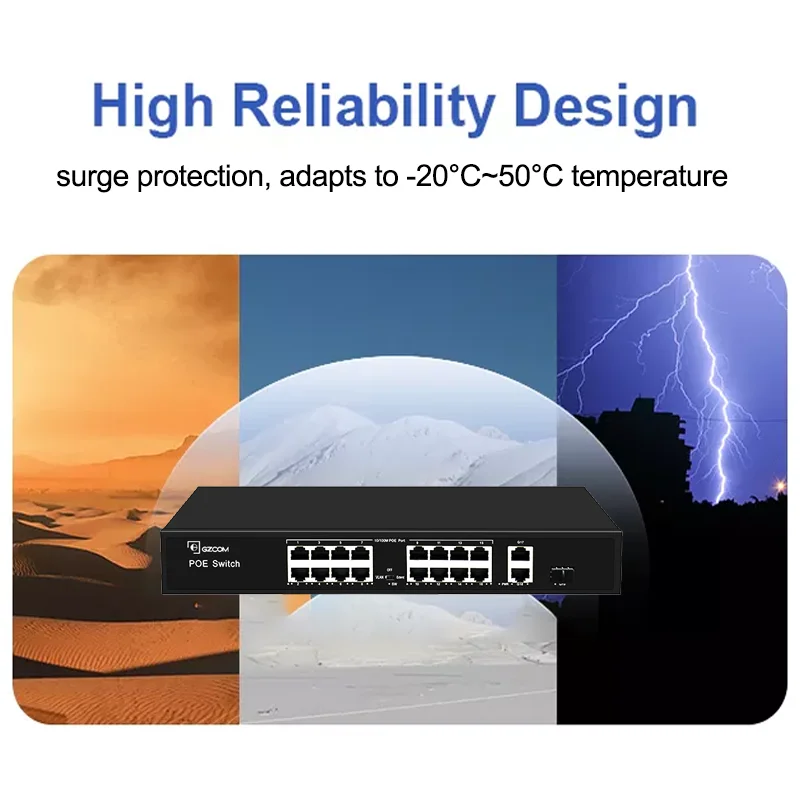 16 Ports Gigabit unmanaged PoE Switch 16*10/100M PoE + 2*Gigabit Ethernet Uplink Ports +1*Gigabit SFP for CCTV Network