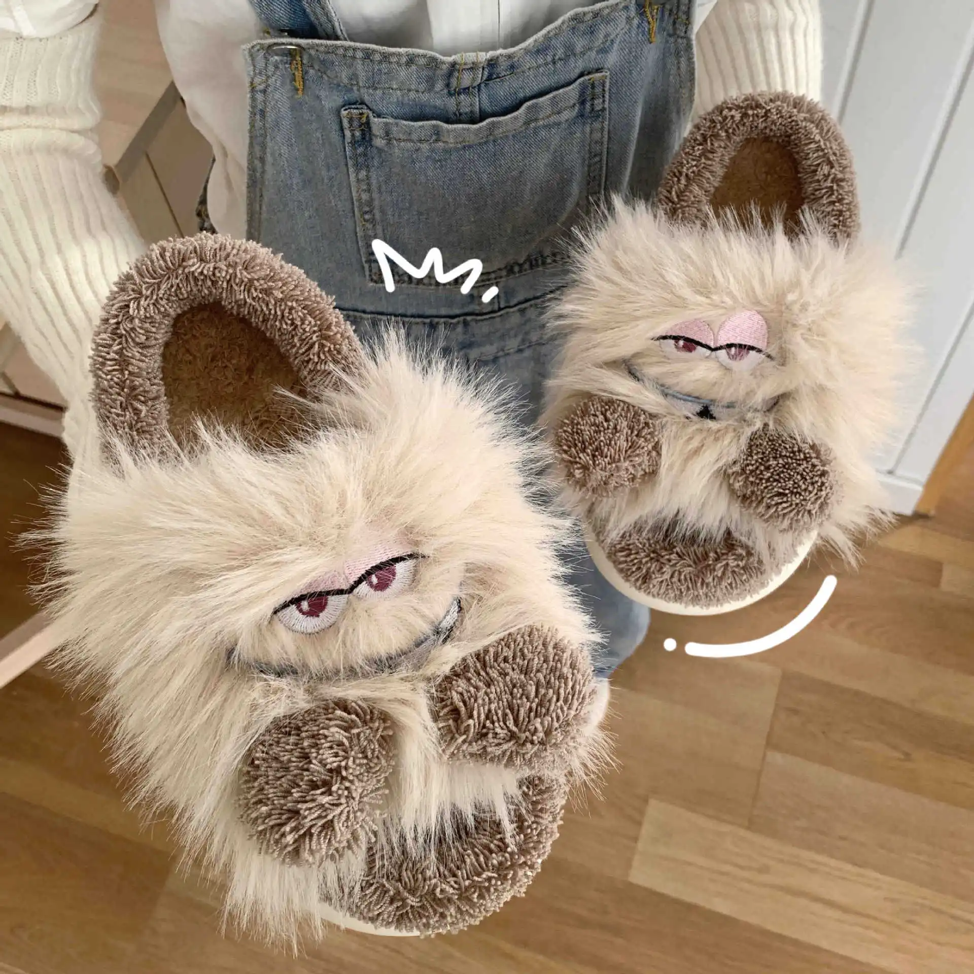 XIXITIAO  2024 fluffy fashion fur furry shoe slippers monster slides home cute winter plush slippers for women girls