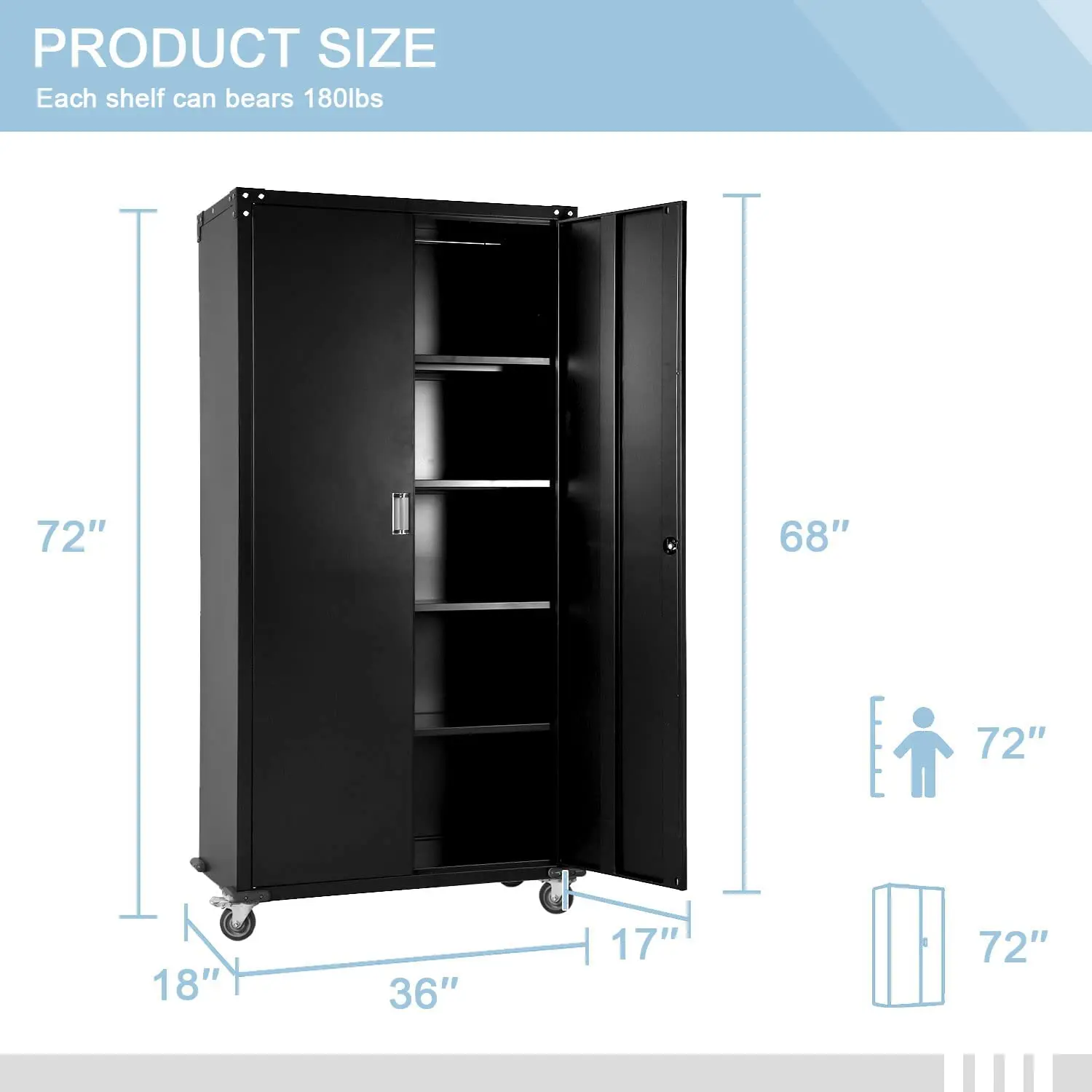 Customize Metal File Storage Cabinet 2 Swing Door Mobile Home Office Tool Steel Cabinet With Wheels And Adjustable Shelves