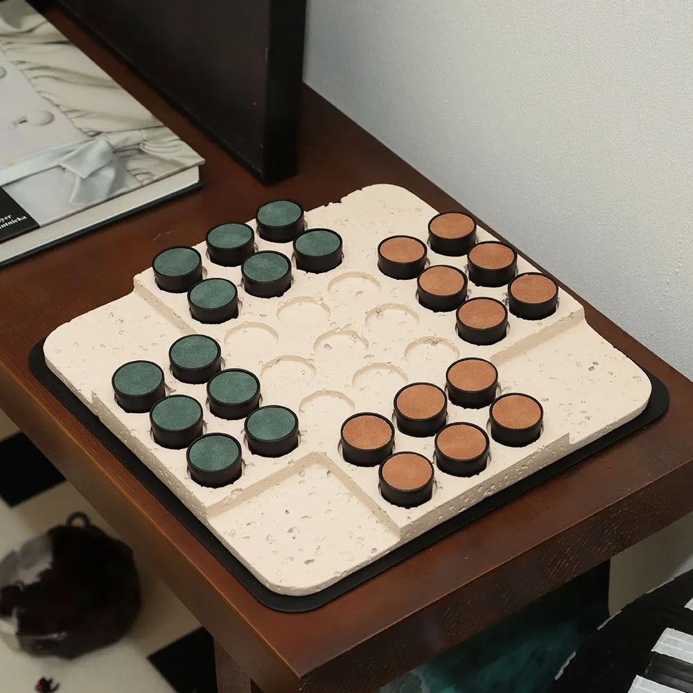 Modern Simple Luxury Leather Chess Pieces Brown Black Rouge Decor for Living Room Study Desktop Novelty Creative Home Decoration