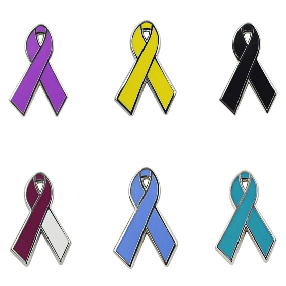 Caring for Women Breast Cancer Products Yellow Pink Ribbon Pin Badge Cancer Awareness Custom Pins Metal Logo Breast Cancer Pin